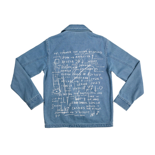 Basquiat Denim Jacket, "Untitled (No Summer Hot Water Ossining)"