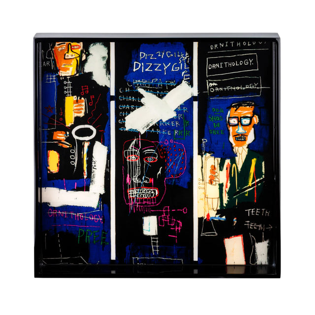 Basquiat "Horn Players" Lacquered Square Tray With Fabric Inlay and Handles