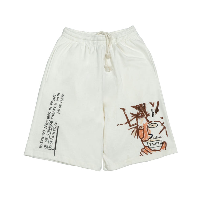 Basquiat Sweatshorts - Off -White, "Hollywood Africans in front of the Chinese Theater with Footprints of Movie Stars"